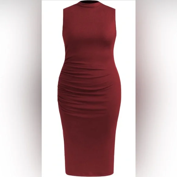 Cider | Dresses | High Neck Ruched Midi Dress Curve Plus | Poshmark